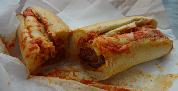 Caprtotti's Meatball Sandwich 12" ~ Their own signature homemade meatball recipe and topped off with Provolone cheese, grated Romano cheese, and sauce. 